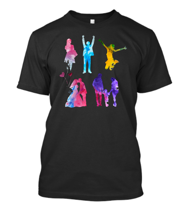 Smoke Colorful Silhouettes Of Celebrating And Loving Figures T-Shirt