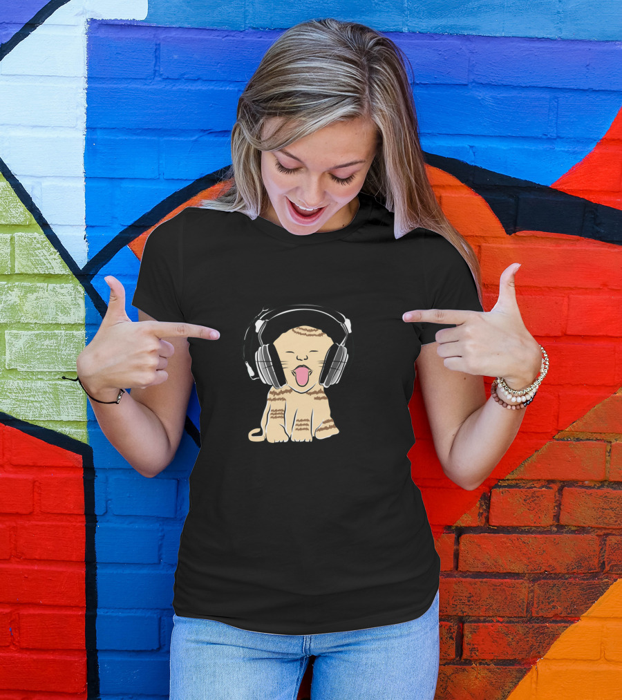 Sound Tripping Cat With Headphones And Musical Notes T-Shirt