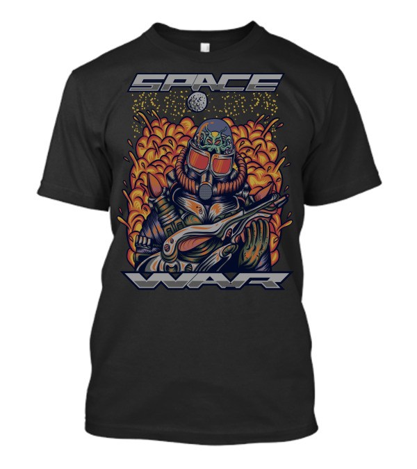 SPACE WAR ALIEN PILOT IN FLAMING COSMIC BATTLE SCENE T-Shirt