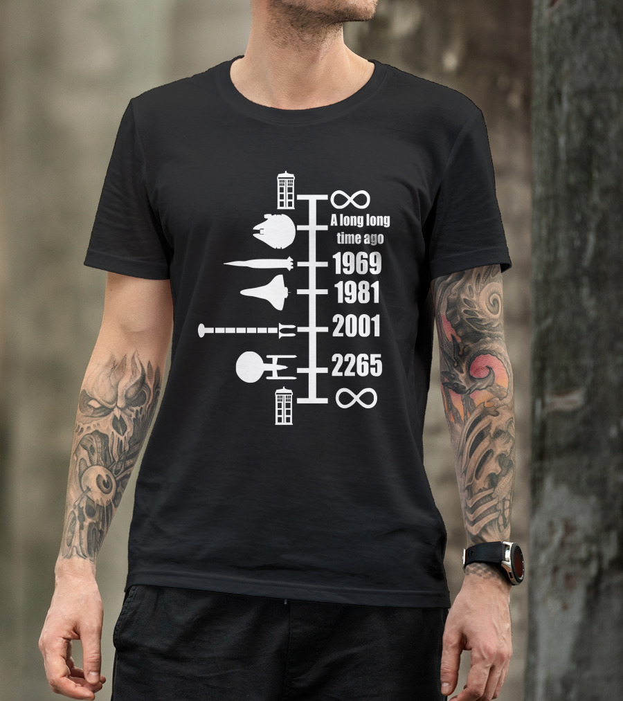 Funny Sci Fi Spaceship Timeline Star Wars Trek Joke Doctor Who 1969 1981 2001 2265 T-Shirt