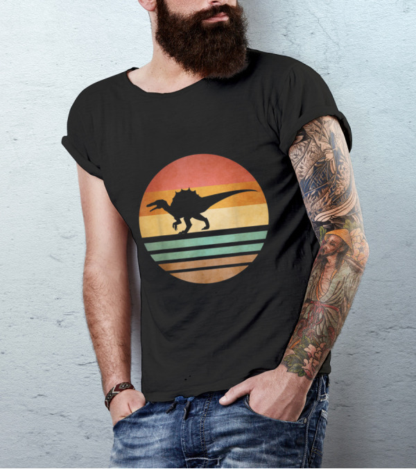 Spinosaurus Dinosaur Retro Sunset Silhouette Vintage 70s T-Shirt