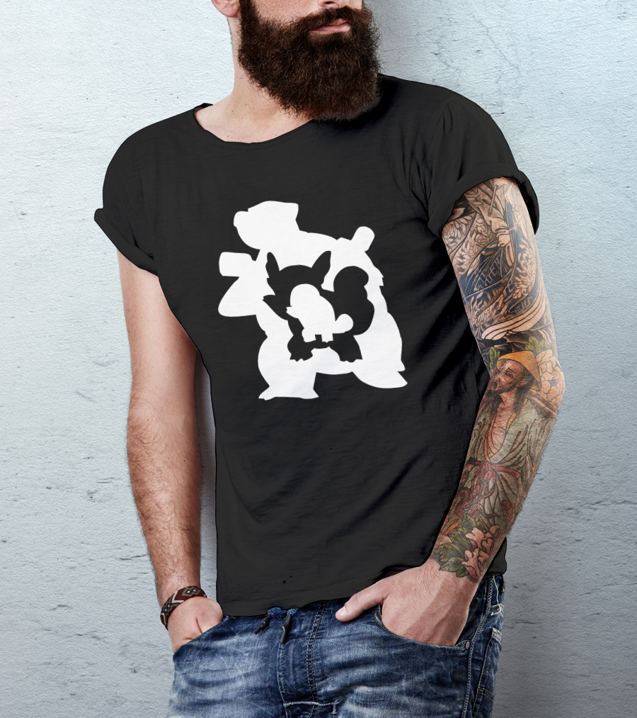 Blastoise Silhouette Evolution With Squirtle And Wartortle Forms T-Shirt