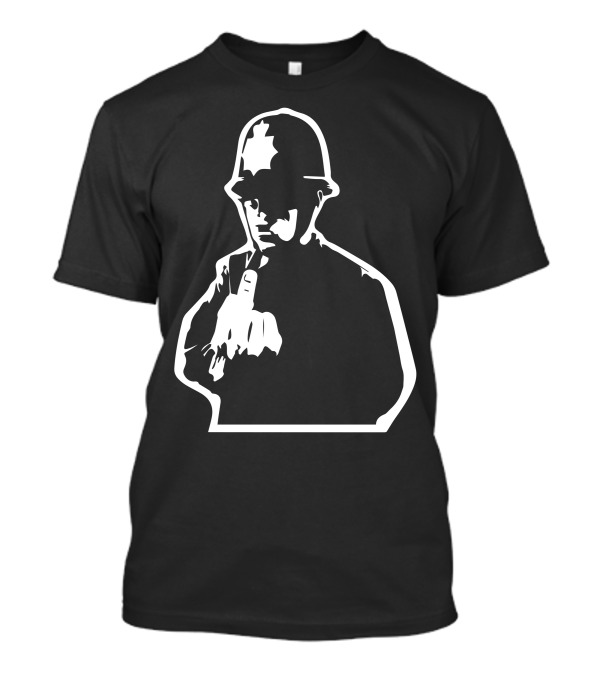 Stabilitees Banksy Policeman Middle Finger Iconic Street Art Stencil T-Shirt