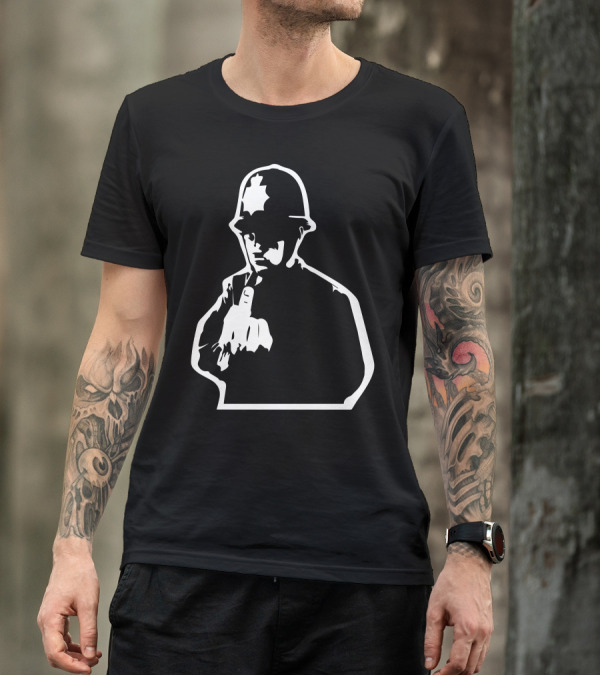 Stabilitees Banksy Policeman Middle Finger Iconic Street Art Stencil T-Shirt