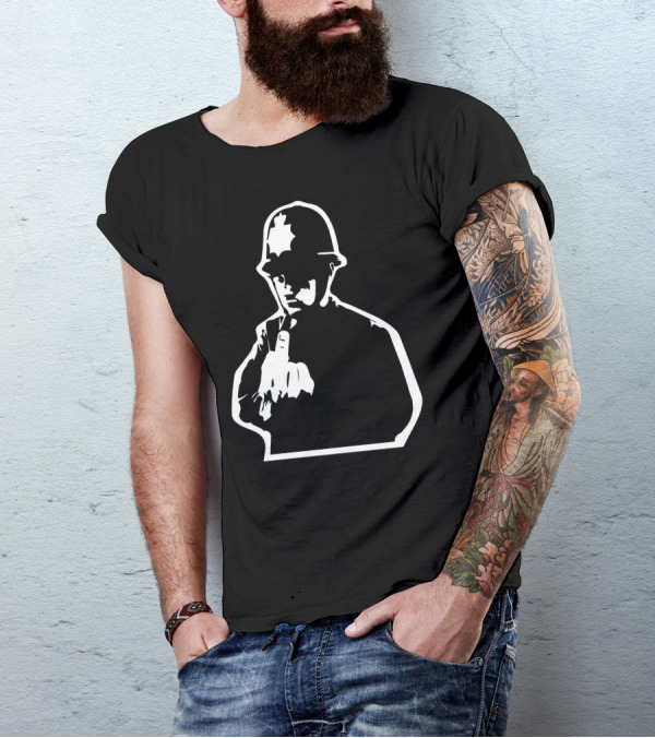 Stabilitees Banksy Policeman Middle Finger Iconic Street Art Stencil T-Shirt