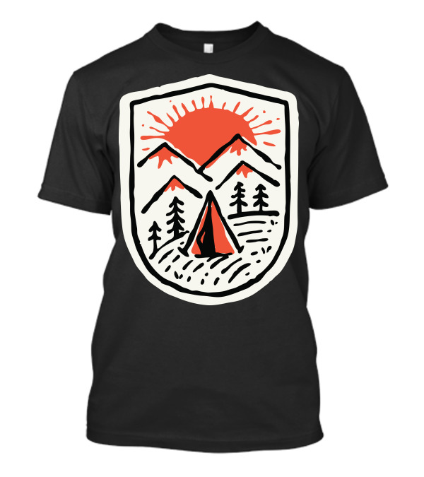 Sunset Camp Hand Drawn Mountain Tent Badge T-Shirt
