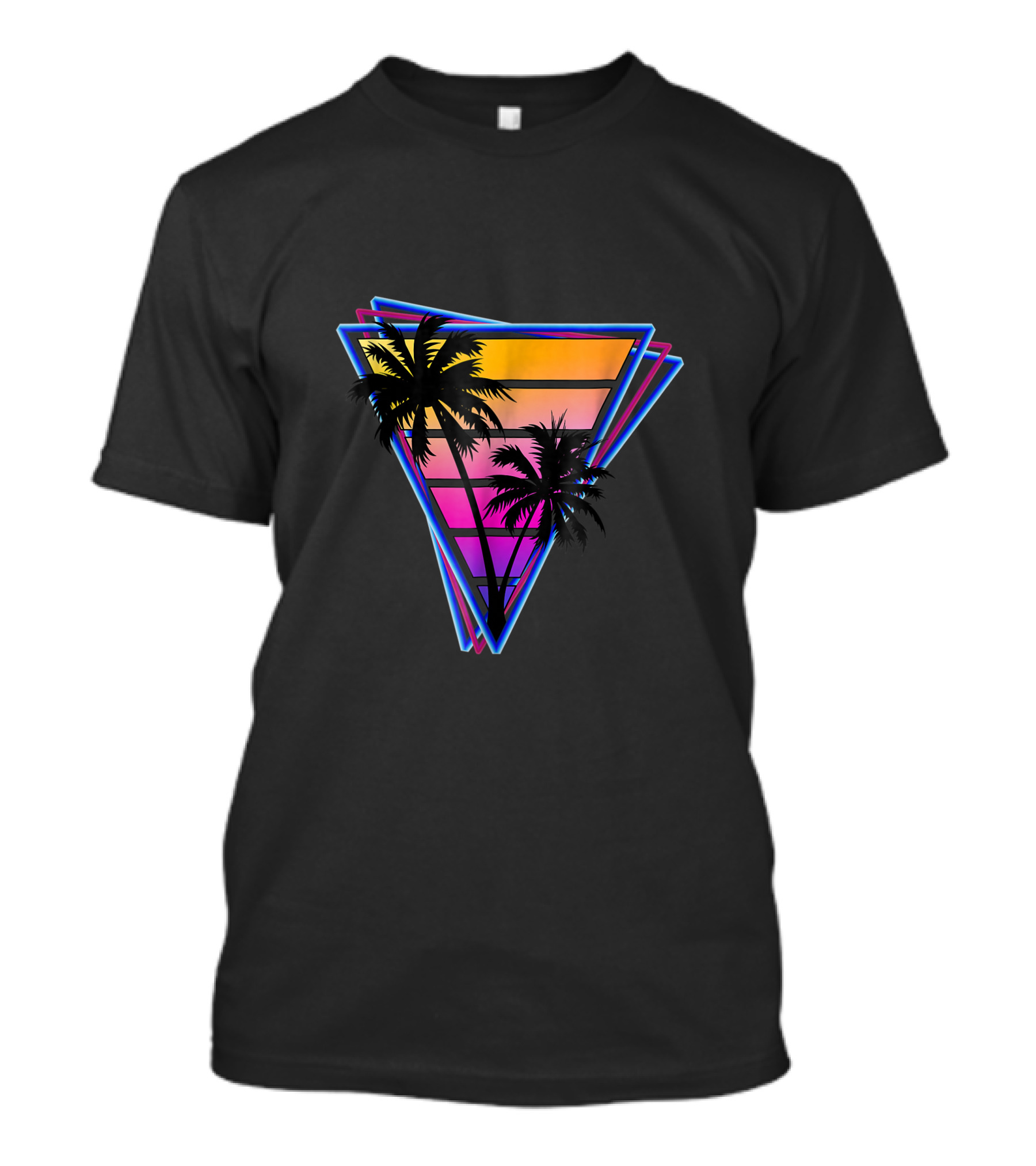 Retro Tropical Sunset Within Neon Triangle Layers T-Shirt