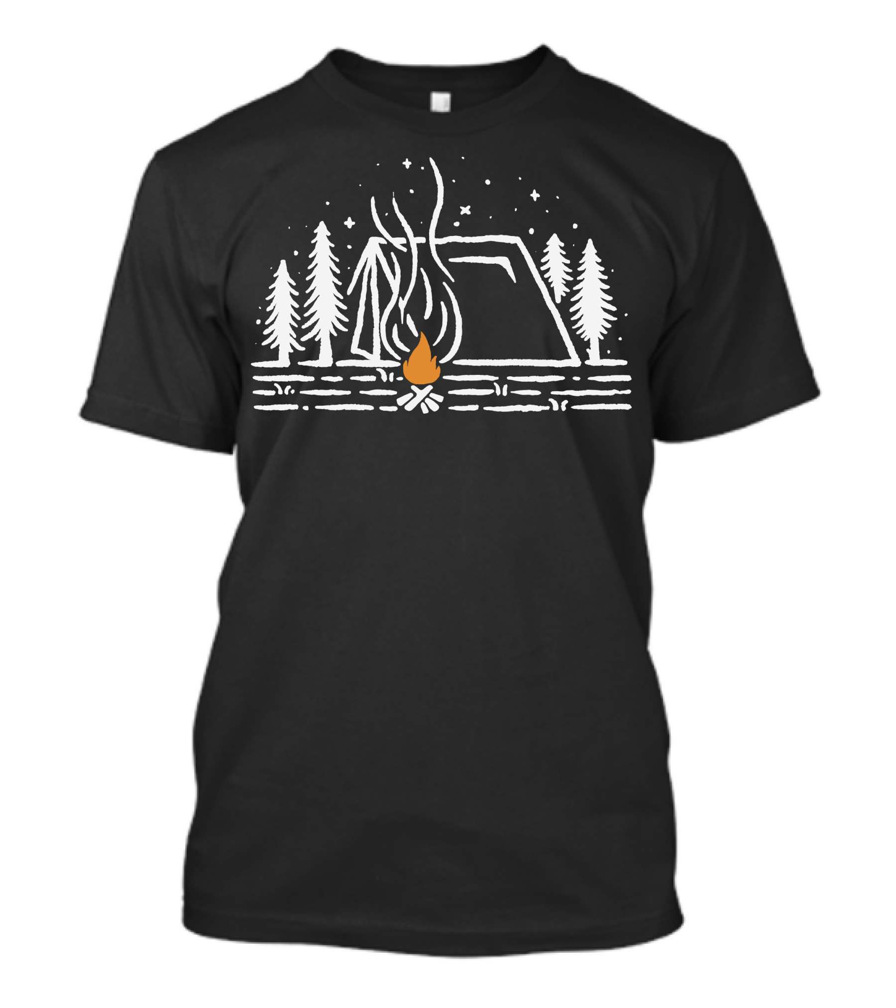 Tent Campfire Under Starry Night With Trees T-Shirt