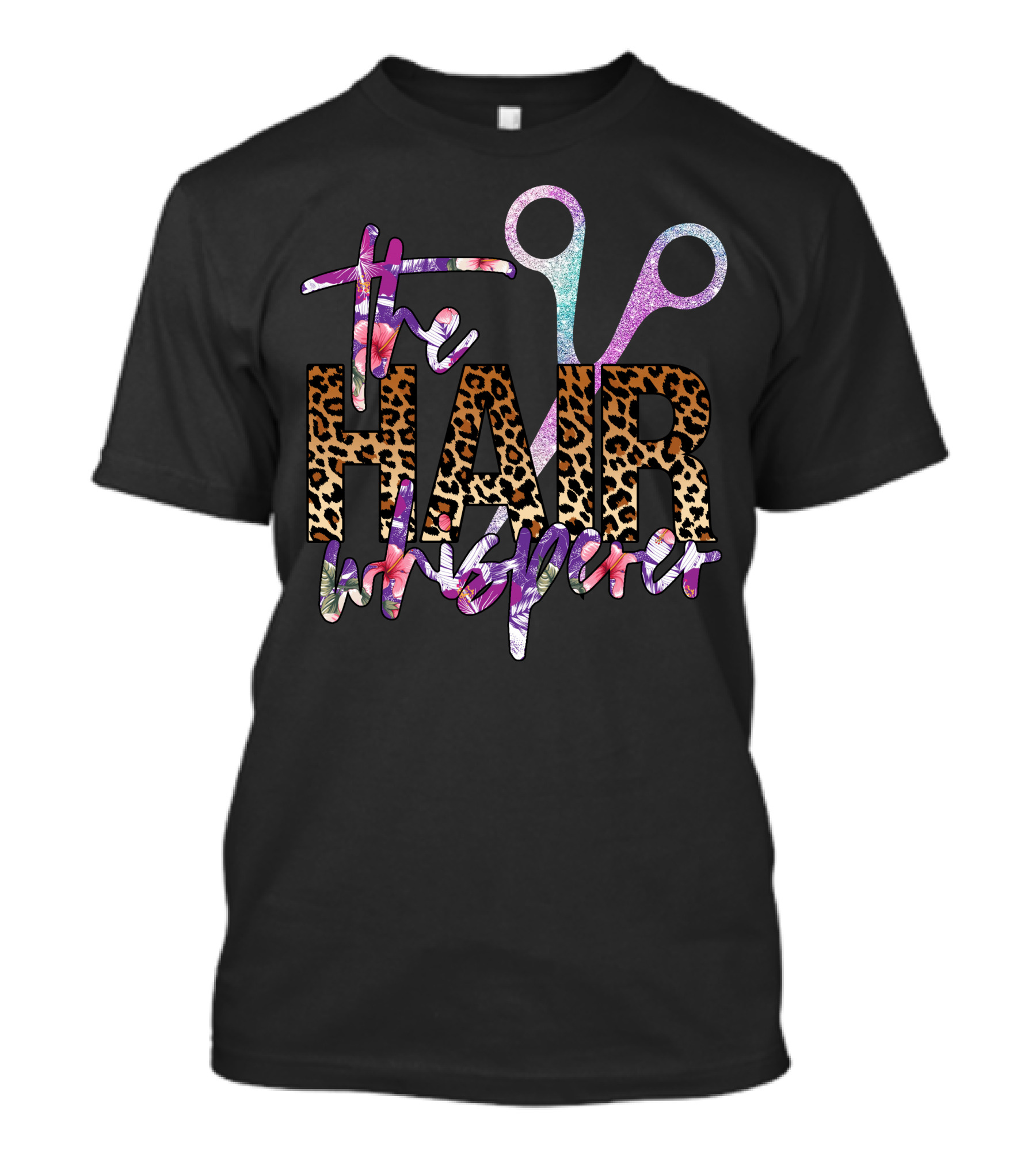 The Hair Whisperer Leopard Print And Floral Scissors T-Shirt