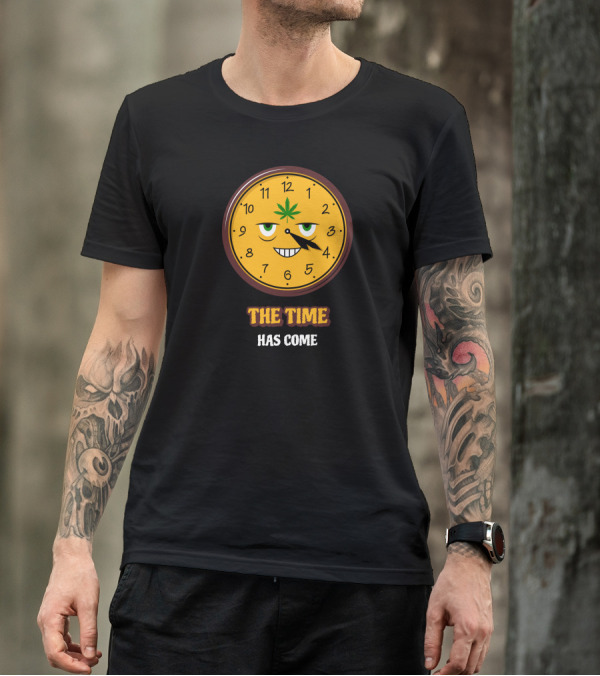 The Time Has Come Marijuana Leaf Clock Face T-Shirt
