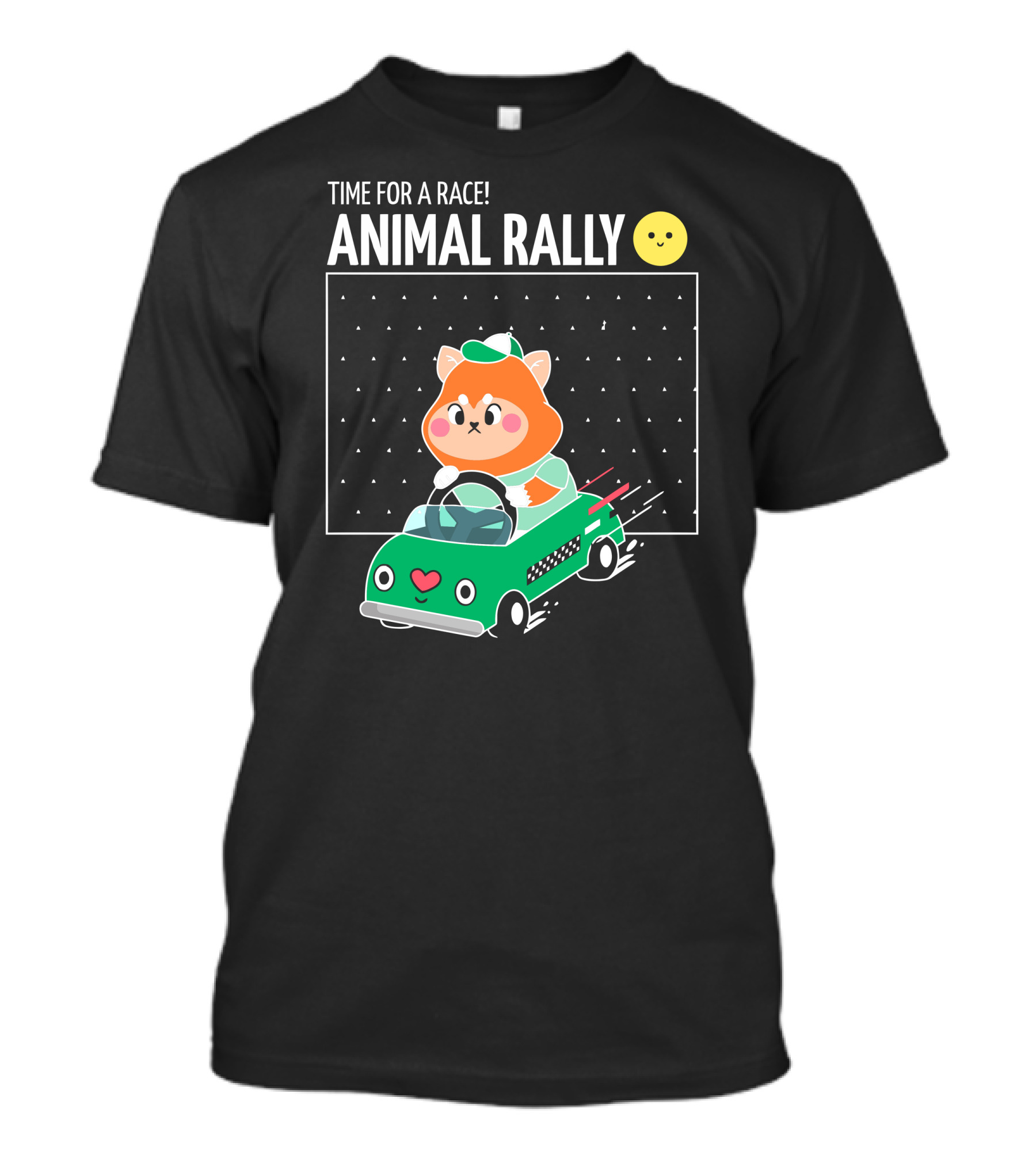 TIME FOR A RACE ANIMAL RALLY CUTE ANIMAL IN GREEN RACE CAR WITH SMILEY FACE T-Shirt