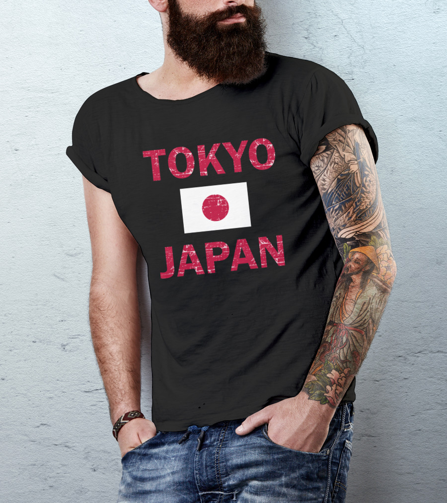 Tokyo Japan Red Distressed Text Flag T-Shirt