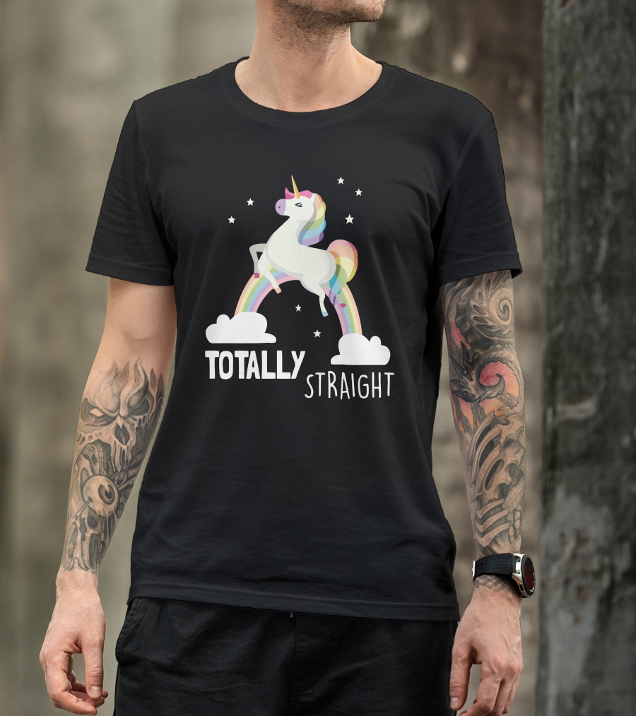 Totally Straight Unicorn On Rainbow With Stars T-Shirt