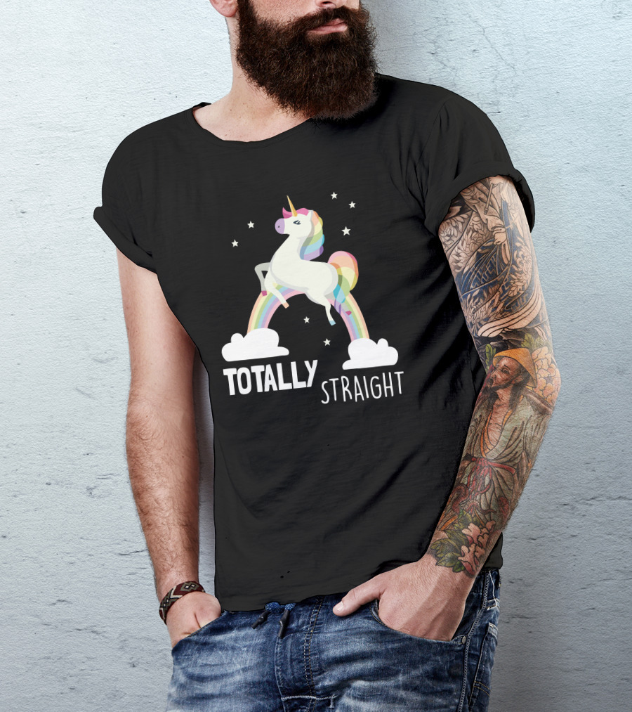 Totally Straight Unicorn On Rainbow With Stars T-Shirt