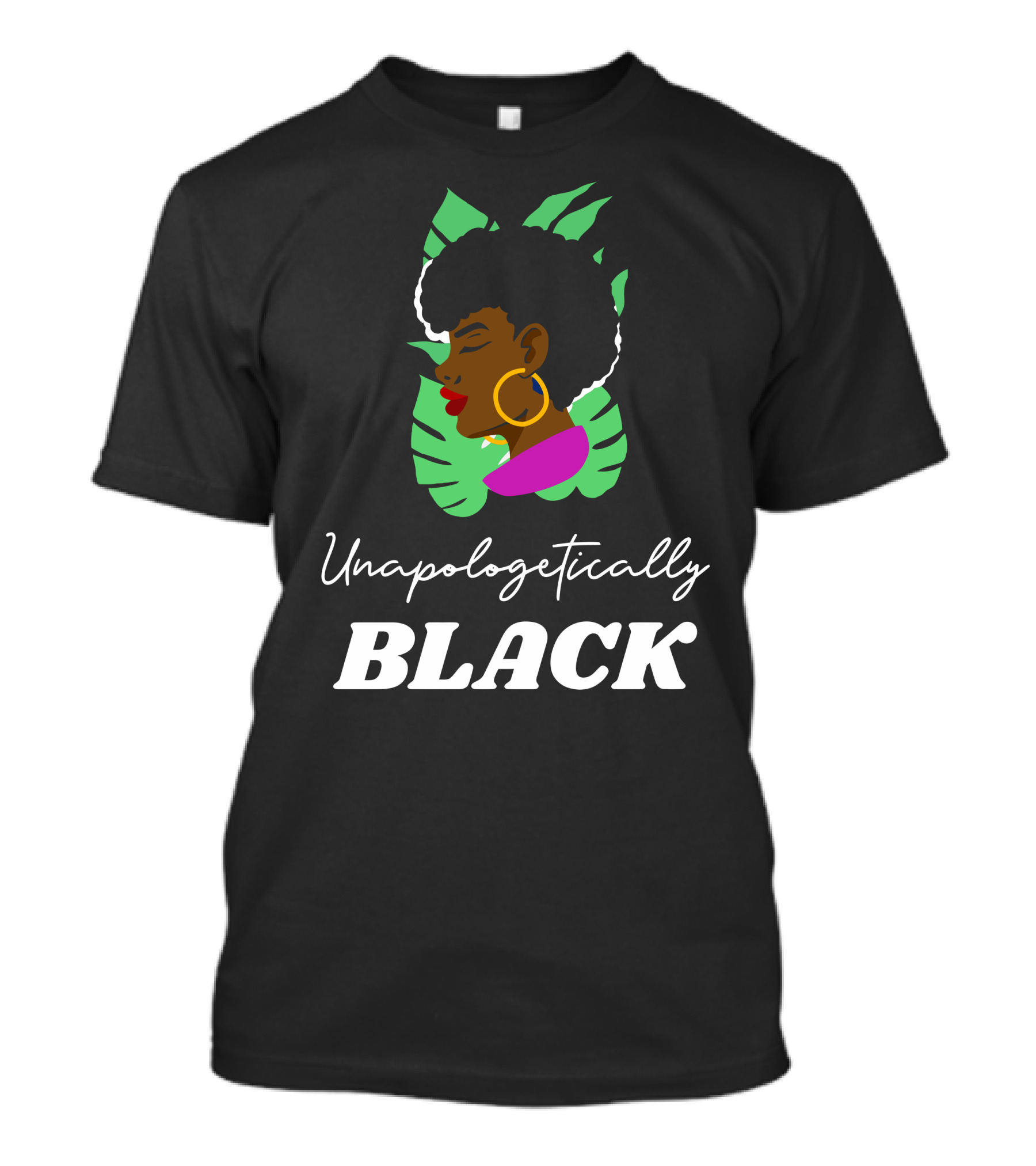 Unapologetically Black Empowerment Afro Hairstyle Tropical Leaves T-Shirt