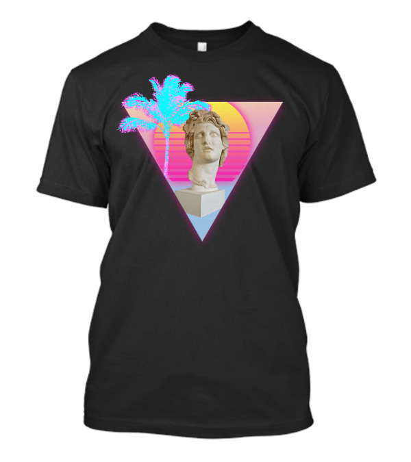 Vaporwavey Greek Statue Palm Tree Sunset Aesthetic T-Shirt