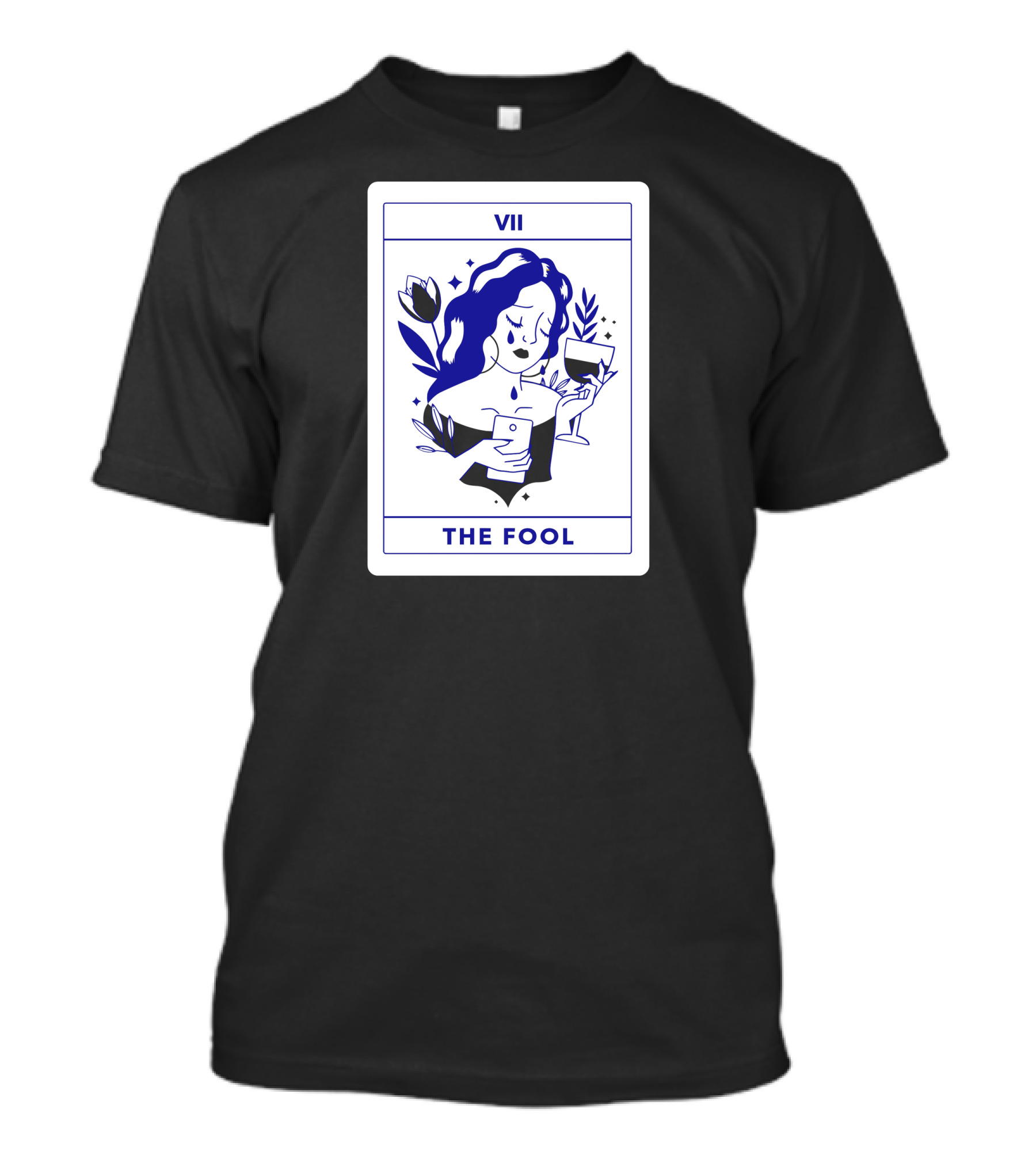 VII The Fool Tarot Card Woman With Wine And Smartphone T-Shirt