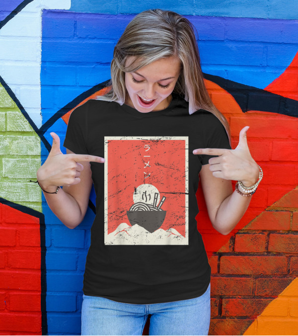 Vintage Japanese Ramen Anime With Mountain T-Shirt