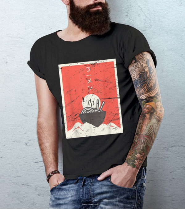 Vintage Japanese Ramen Anime With Mountain T-Shirt