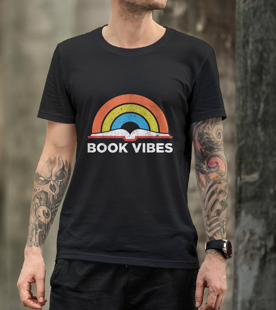 Book Vibes Vintage Rainbow Open Book Retro T-Shirt