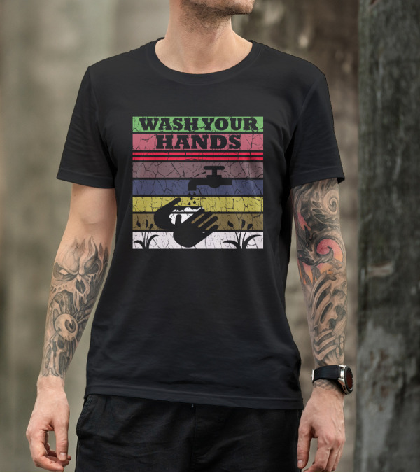 Wash Your Hands Don't Touch Your Face Faucet Vintage Striped Retro T-Shirt