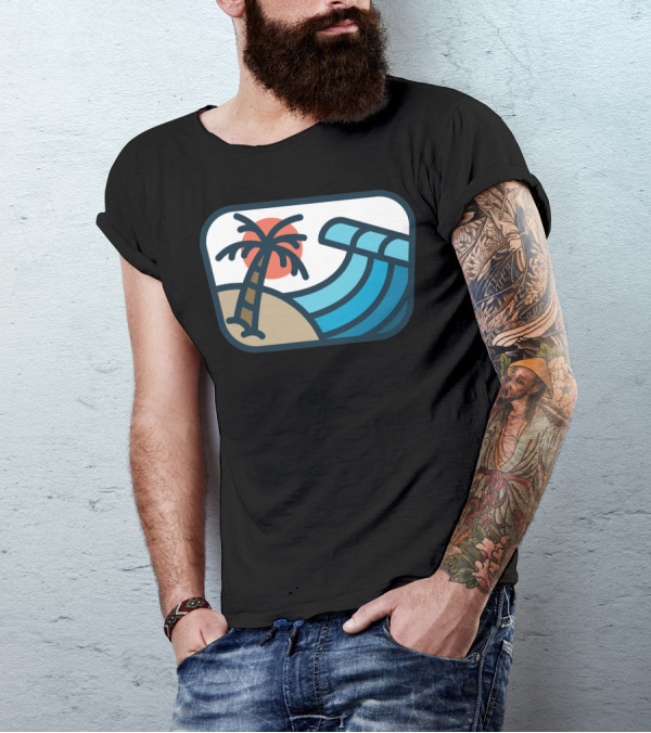 Wave Bold Beach Sunset Palm Tree Ocean T-Shirt