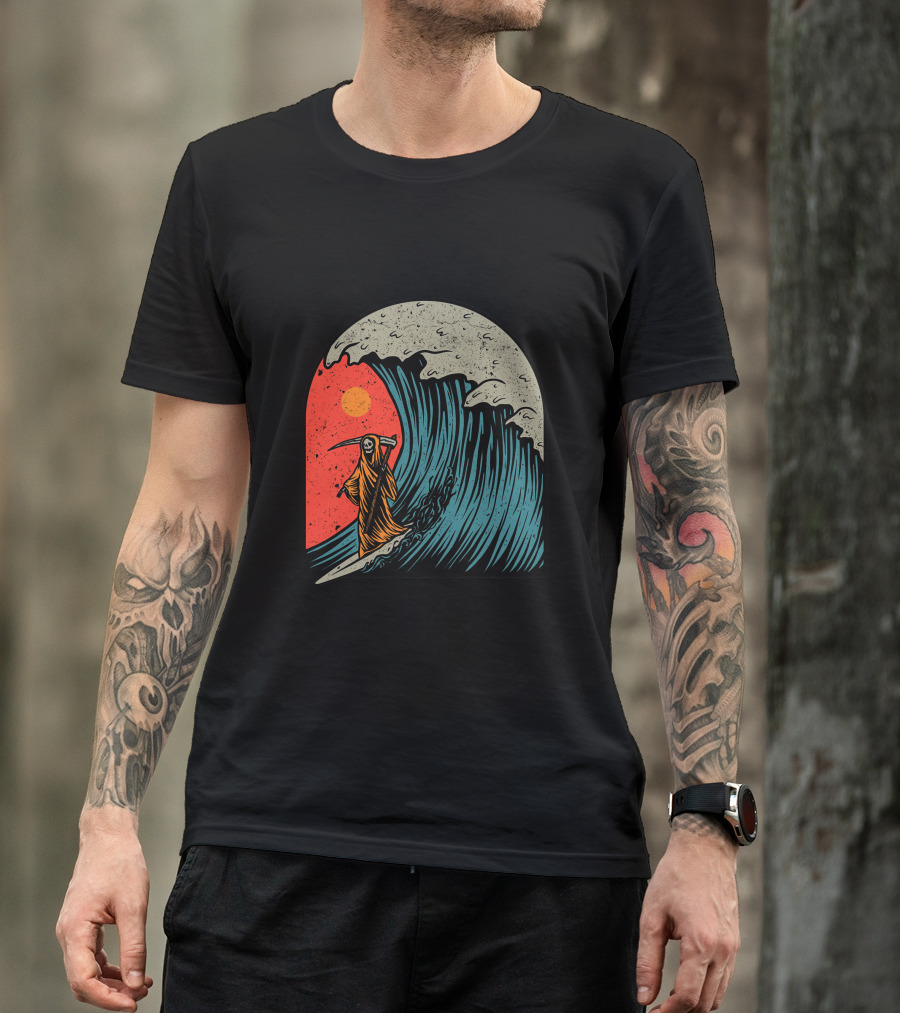 Wave Conqueror Grim Reaper Surfing Gothic T-Shirt