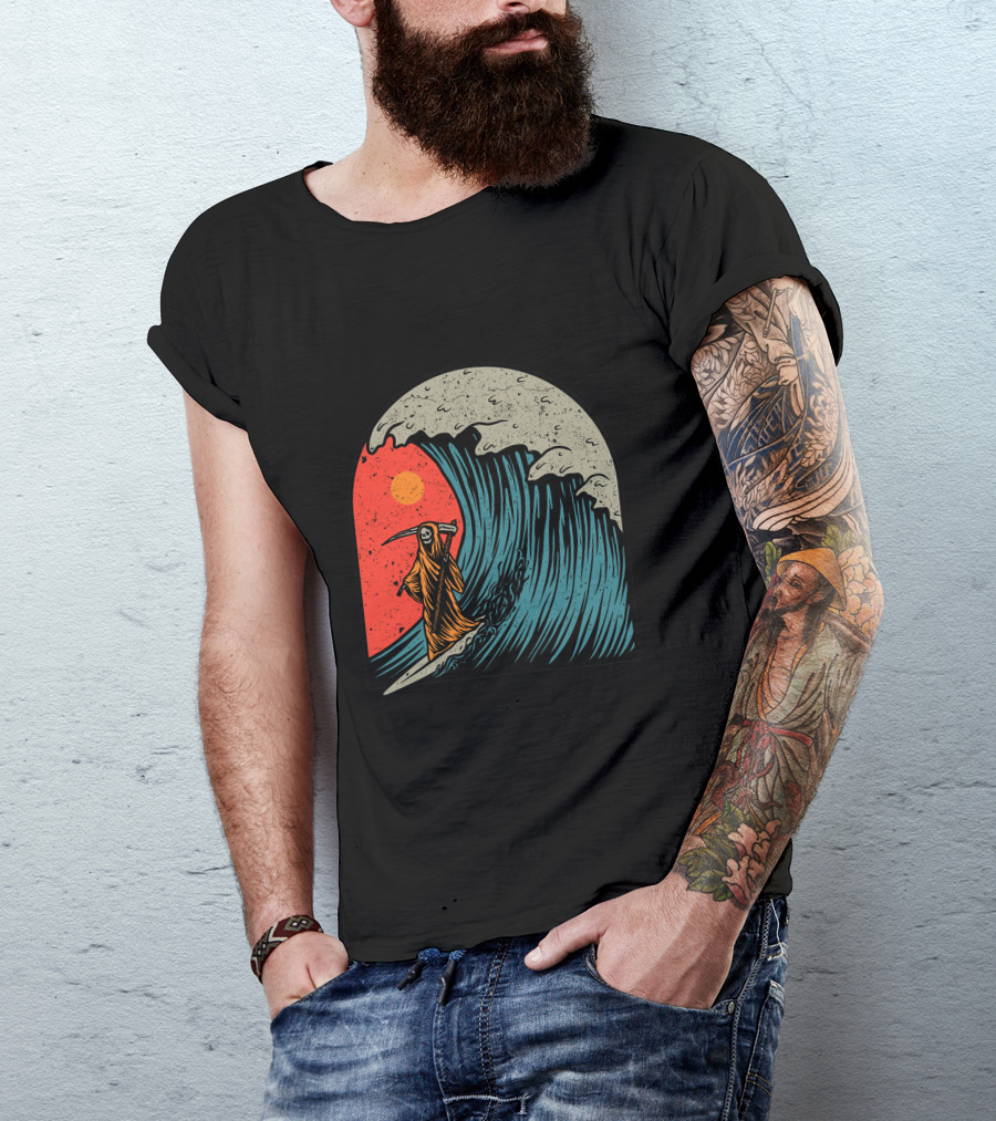 Wave Conqueror Grim Reaper Surfing Gothic T-Shirt