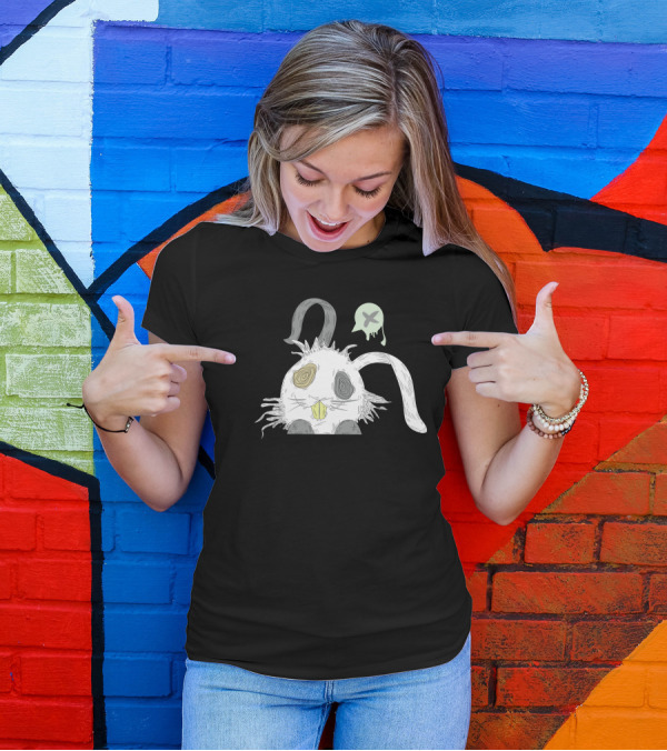 White Tired Rabbit With Droopy Ears And X Speech Bubble T-Shirt