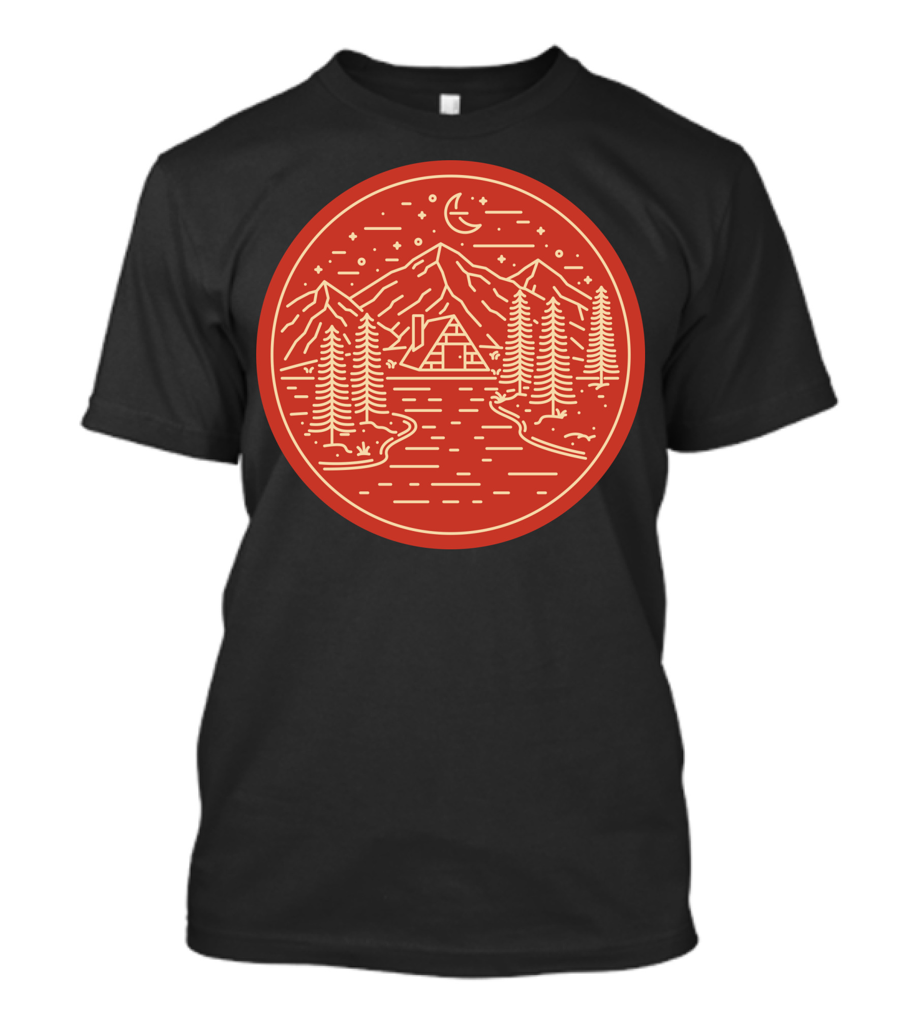 Cabin Under Stars With Mountains And Pine Trees Wild Home T-Shirt