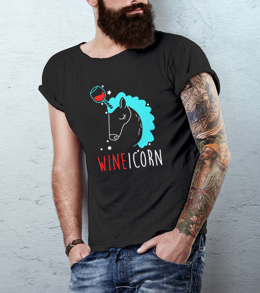 Wineicorn Unicorn Wine Glass Fantasy Stars T-Shirt