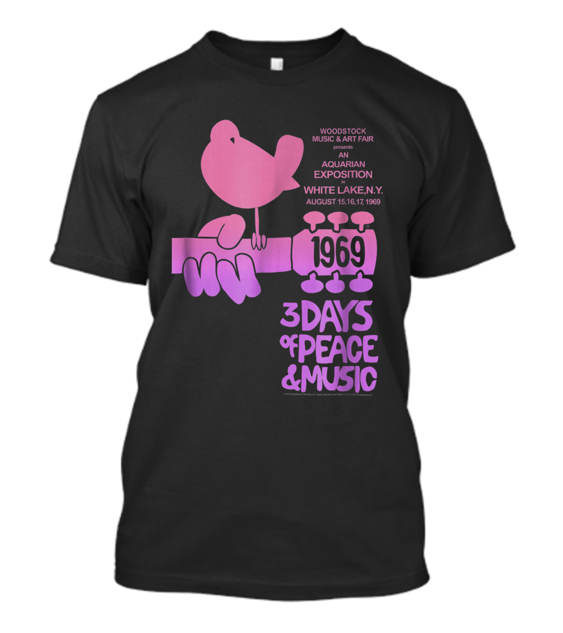 WOODSTOCK MUSIC And ART FAIR 3 DAYS OF PEACE And MUSIC 1969 WHITE LAKE N.Y T-Shirt