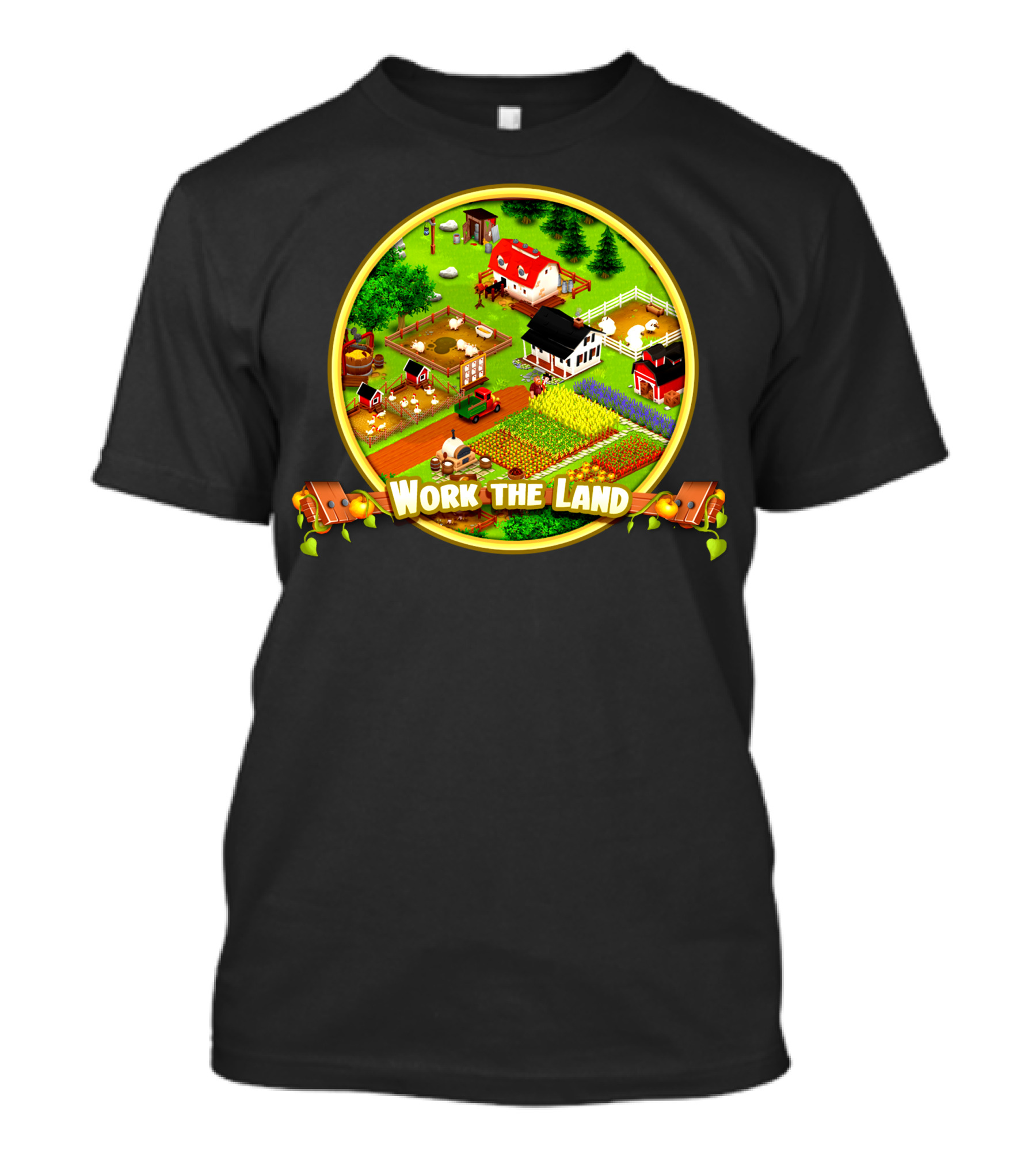 Work The Land Farm Scene With Barns And Fields T-Shirt