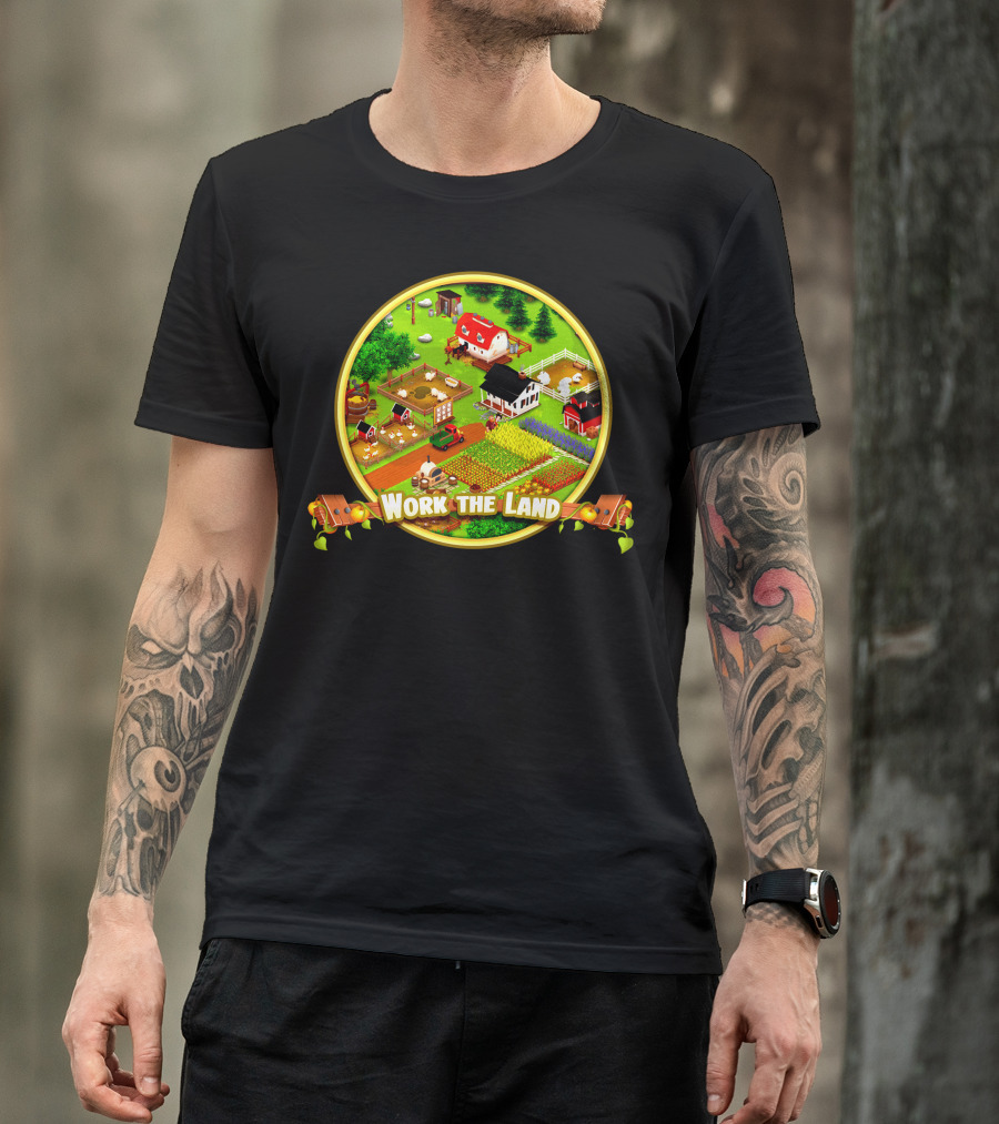 Work The Land Farm Scene With Barns And Fields T-Shirt