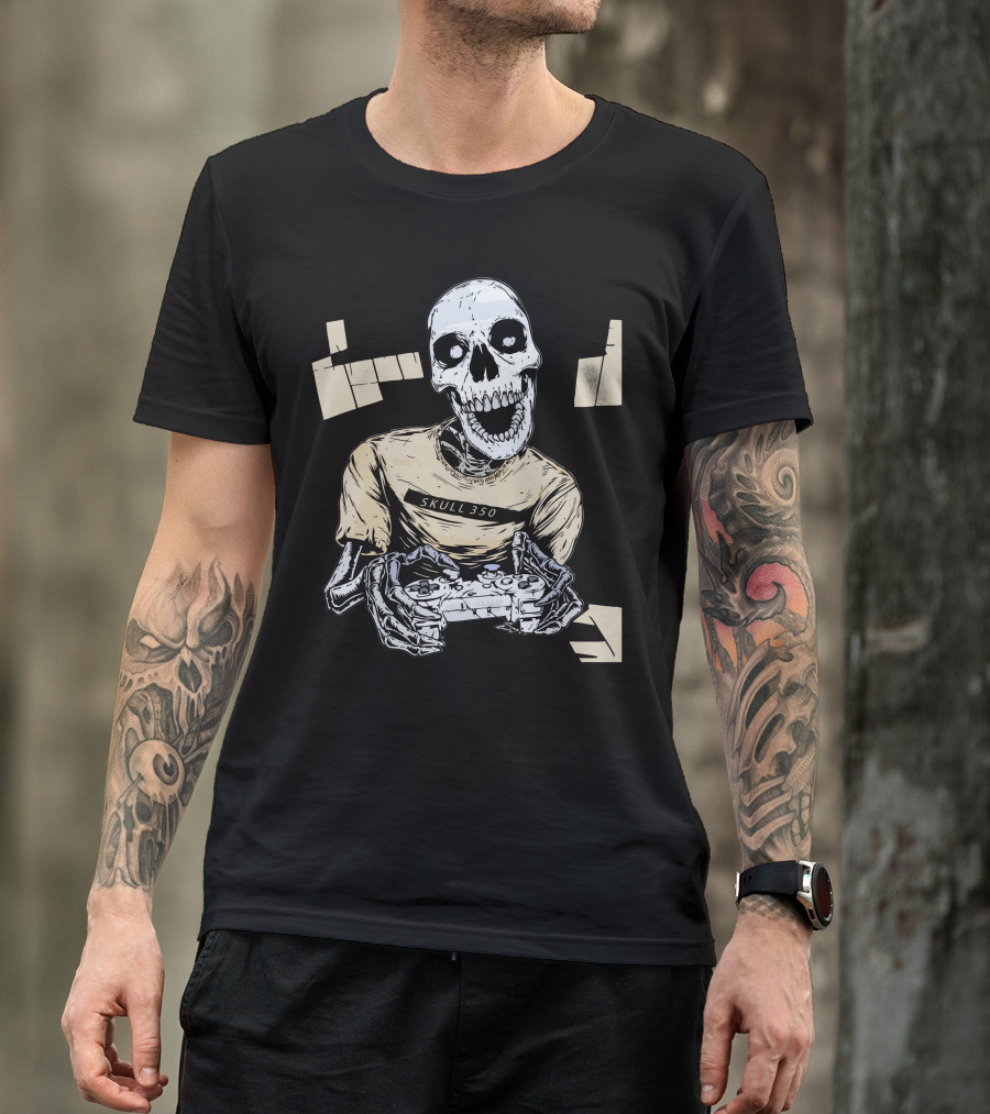 SKULL 350 Core Black White Gamer Skeleton Controller T-Shirt