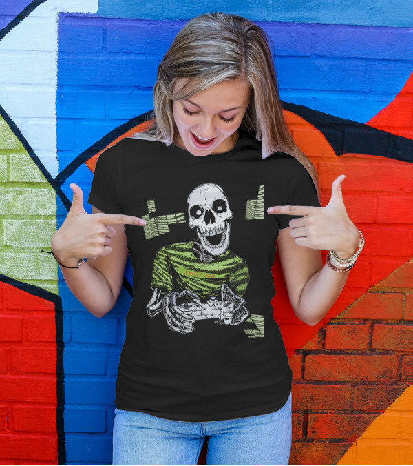 Skull 350 Semi Frozen Yellow Controller Gaming Skeleton T-Shirt