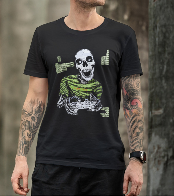 Skull 350 Semi Frozen Yellow Controller Gaming Skeleton T-Shirt