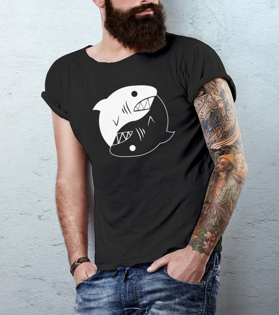 Yin Yang Shark Symbol Balanced Duality T-Shirt