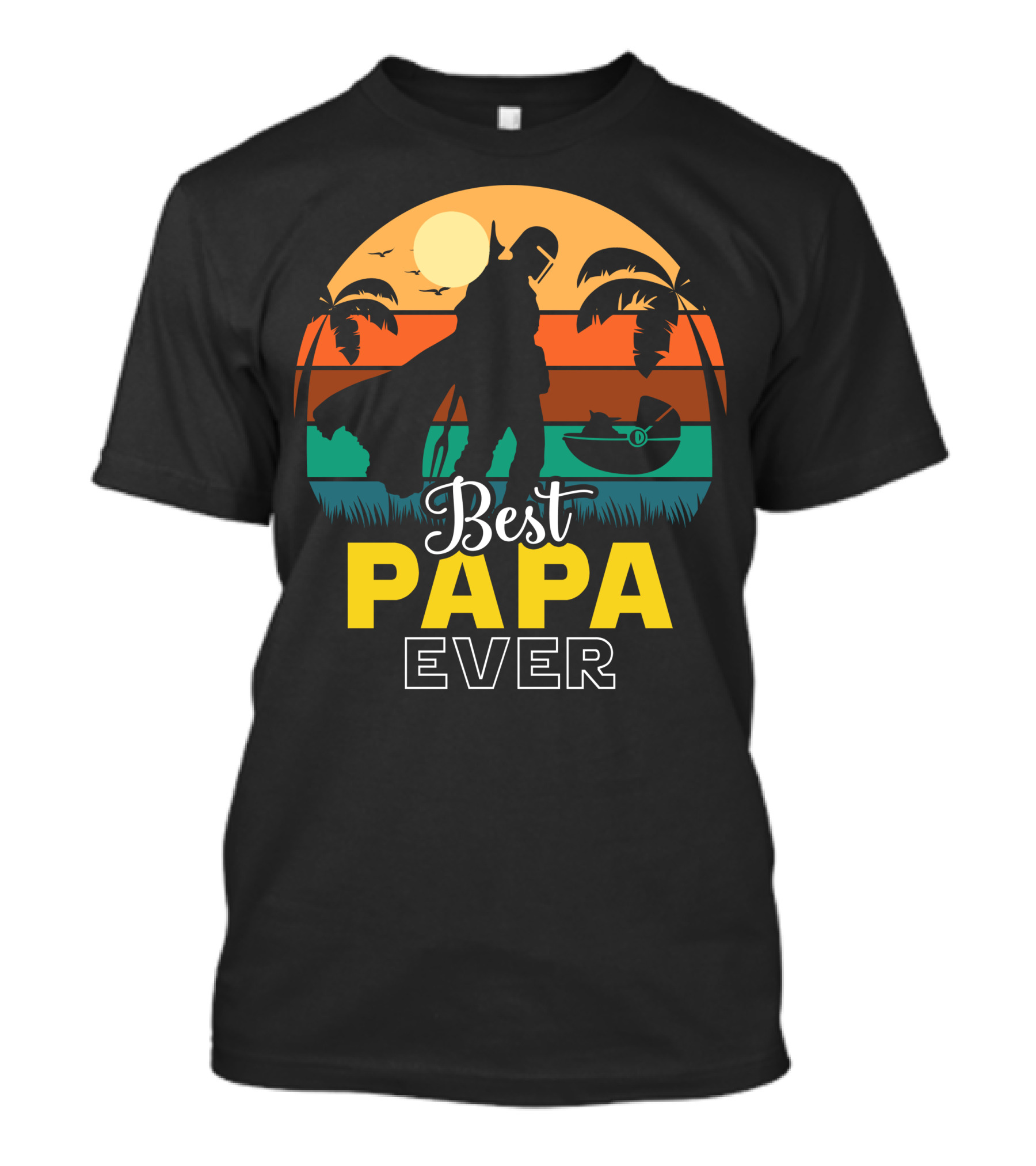 Best Papa Ever Mandalorian Sunset Silhouette With Baby Yoda T-Shirt