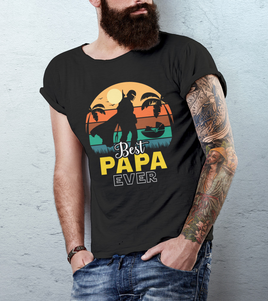 Best Papa Ever Mandalorian Sunset Silhouette With Baby Yoda T-Shirt