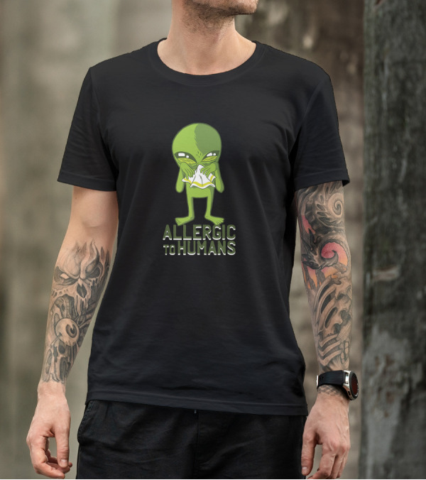 Allergic To Humans Green Alien Sneezing T-Shirt