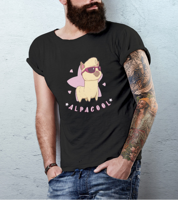 Alpacool Llama With Sunglasses And Pink Star Background T-Shirt