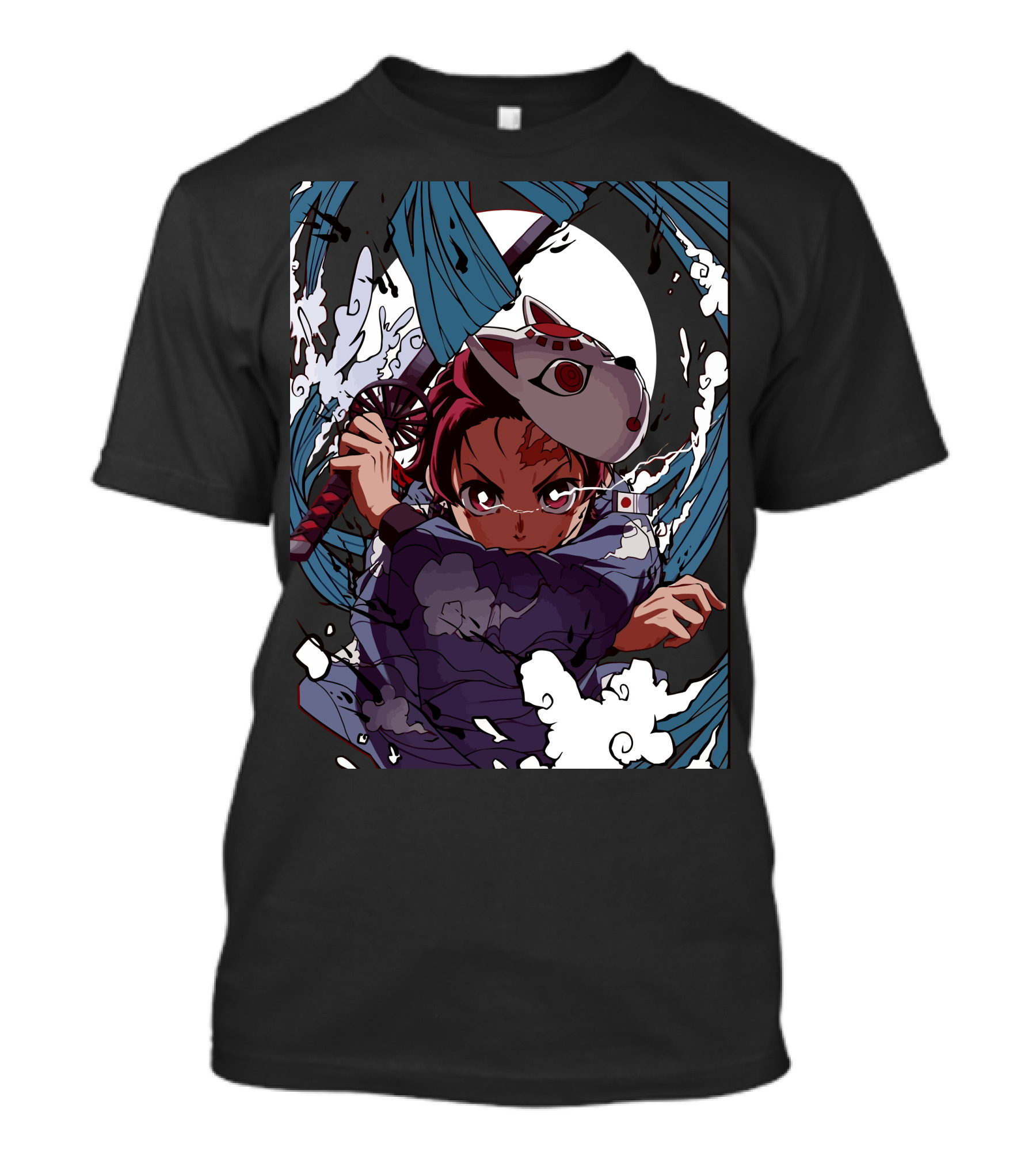 Animedemonslayer Masked Warrior Moonlit Battle Scene T-Shirt