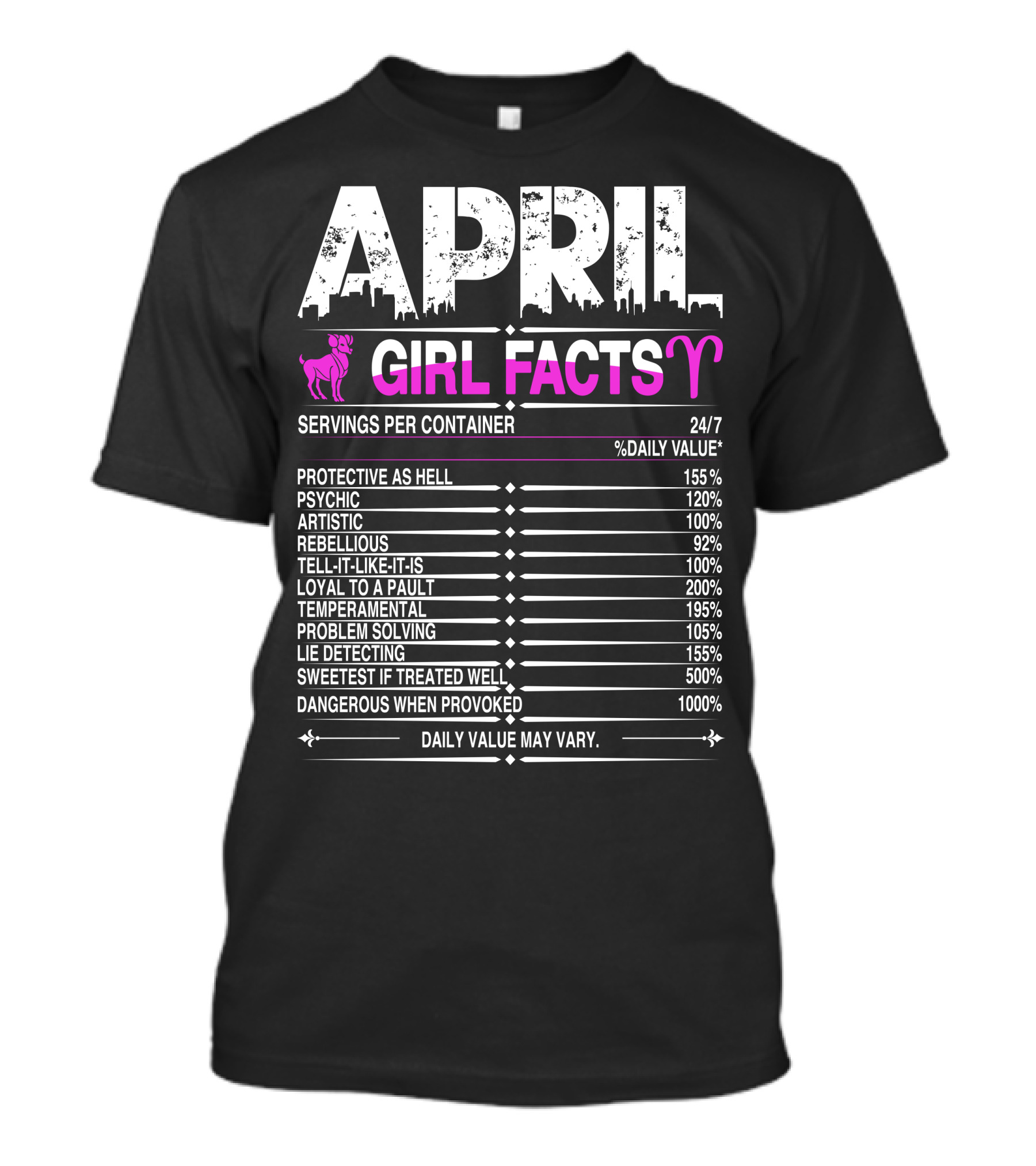 April Aries Girl Facts Protective Psychic Artistic Rebellious Loyal Temperamental Problem Solving Lie Detecting Sweetest Dangerous T-Shirt