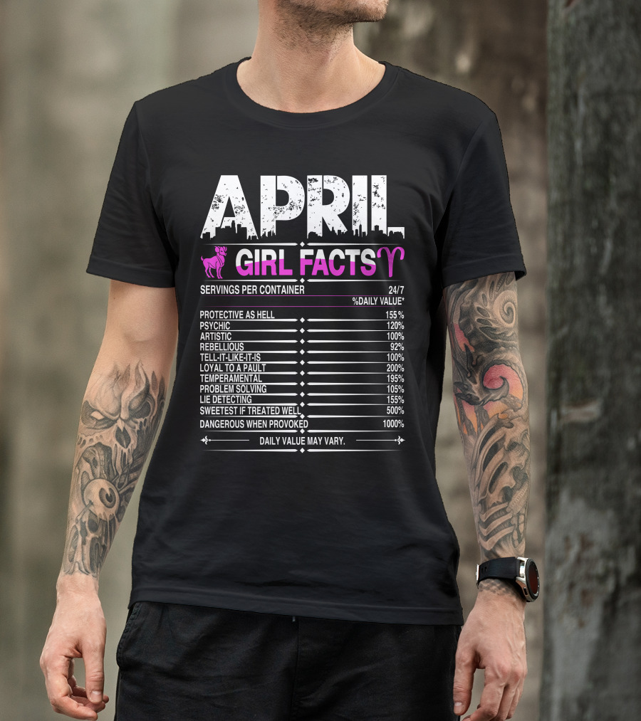 April Aries Girl Facts Protective Psychic Artistic Rebellious Loyal Temperamental Problem Solving Lie Detecting Sweetest Dangerous T-Shirt