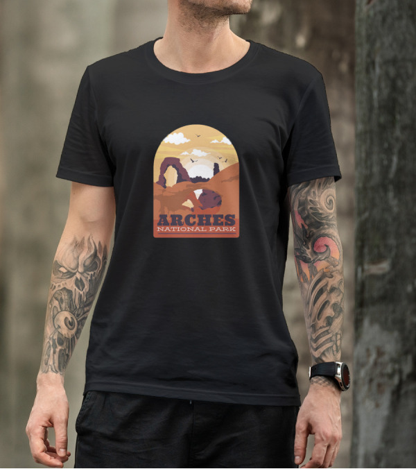 Arches National Park Desert Landscape With Delicate Arch At Sunset T-Shirt