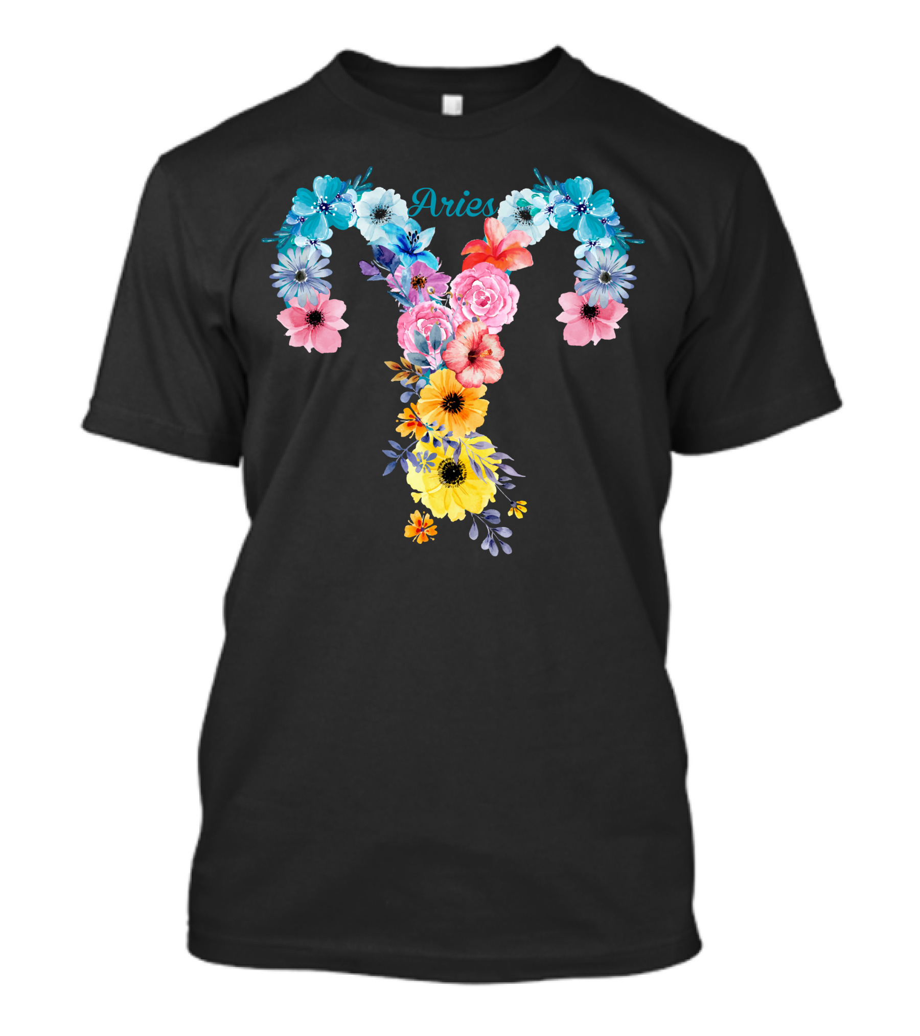 Aries Symbol Floral Design With Colorful Flowers T-Shirt