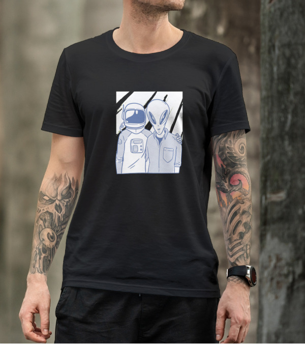 Astronaut And Alien Best Buddies Embracing Space Adventure T-Shirt