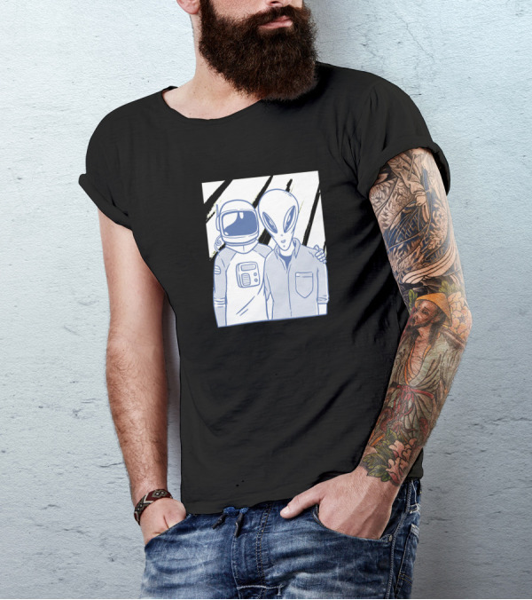 Astronaut And Alien Best Buddies Embracing Space Adventure T-Shirt