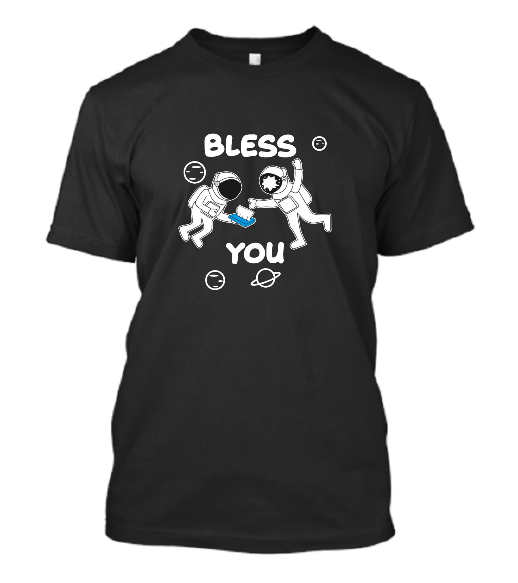 Bless You Astronauts Sneezing Cartoon With Planet And Stars T-Shirt